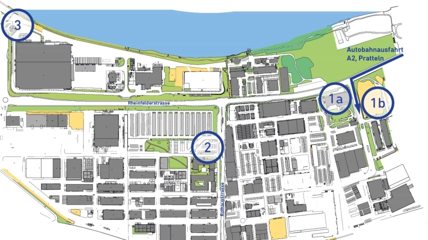 Gate and visitor parking map for GETEC PARK.MUTTENZ